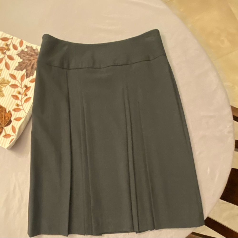 Pleated gray skirt.